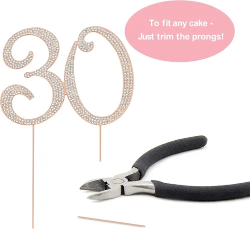 Miniatura 5 de Decoración de 30 tartas – Metal de oro rosa de alta calidad – Decoración de diamantes de imitación brillantes para fiesta de cumpleaños número 30