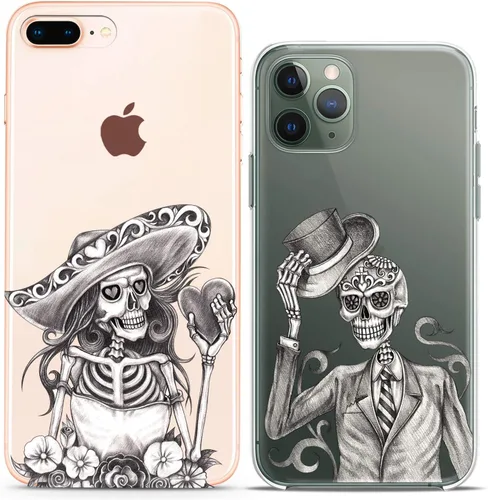 Miniatura 18 de Fundas a juego para parejas compatibles con iPhone 14 13 Pro Max 12 Mini 11 Xs 6s 8 Plus 7 Xr 10 SE 5 Clear Funny Pair Skeleton Cover Colorido