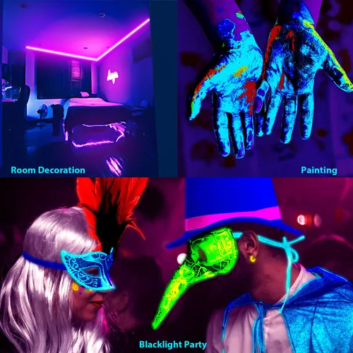 Miniatura 6 de Tira de luz LED negra de 100 pies con control remoto, adhesivo de luz negra de neón morado inteligente para fiesta brillante, luz UV para decoración