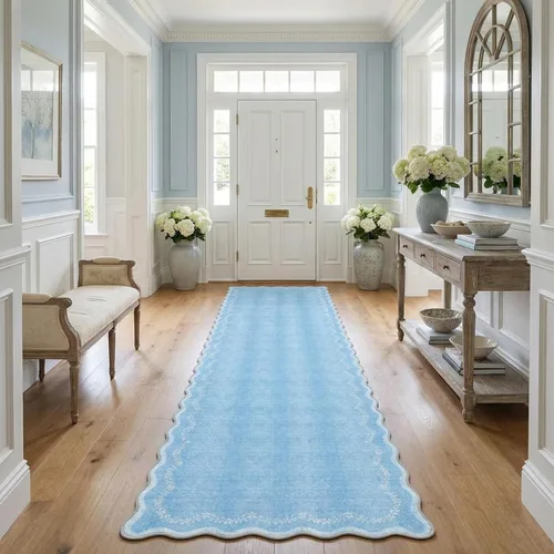 Miniatura 71 de GarveeHome Alfombra de entrada festoneada, 2 x 3, color azul sólido, lavable, alfombra floral para entrada interior, alfombra floral antideslizante