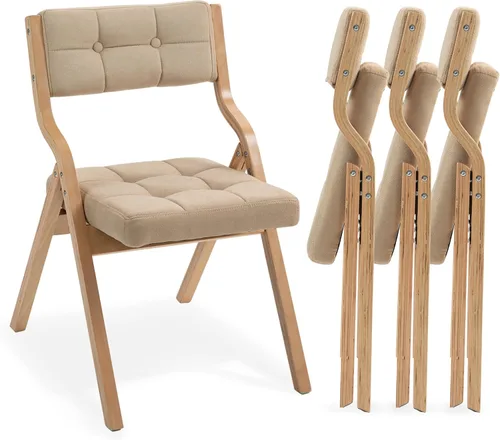 Miniatura 14 de HOMEFUN Sillas plegables con cojín, sillas plegables acolchadas de madera, paquete de 2, asiento portátil y ensamblado para invitados, cocina