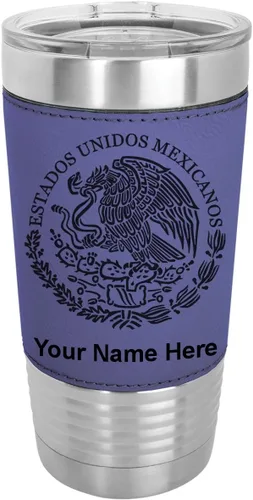 Miniatura 23 de LaserGram Vaso aislado al vacío de 20 onzas, bandera de México, grabado personalizado incluido (piel sintética, negro)
