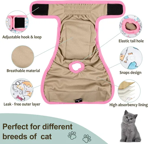 Miniatura 3 de Pañales reutilizables para gatos, paquete de 3 unidades con buena absorción, pañales adorables para gatos de fácil colocación y ajuste seguro S Cat-1