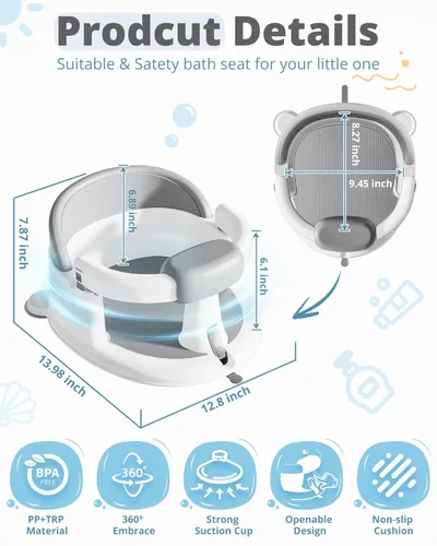 Miniatura 2 de Asiento de baño para bebés: silla de bañera antideslizante con ventosas, soporte de baño seguro y cómodo para bebés, ideal para sentarse, fácil