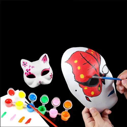 Miniatura 5 de GSHLLO 3 máscaras pintables de gato en blanco para mascarada, máscaras blancas pintadas a mano para Halloween, fiesta de baile, cosplay