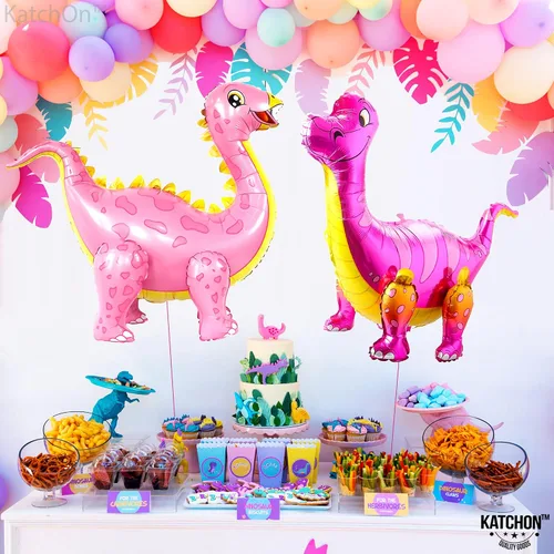 Miniatura 4 de KatchOn, Combo de globos grandes de dinosaurio rosa, 35 pulgadas, paquete de 3, globos de dinosaurio rosa 3D para fiesta de cumpleaños, globos