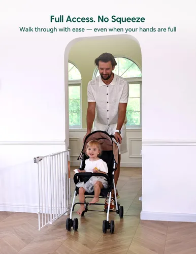 Miniatura 3 de Babelio Puerta de seguridad para bebés para escaleras, cocina y puertas, sin barra inferior, fácil instalación, operación con una sola mano, cierre