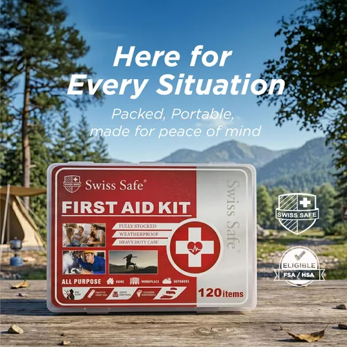 Miniatura 7 de Swiss Safe Mini First Aid Kit – 120 Pcs Compact Hard Shell Medical Kit for Home, Car, Travel, Camping, Hiking, Sports, Office & Outdoor Emergencies