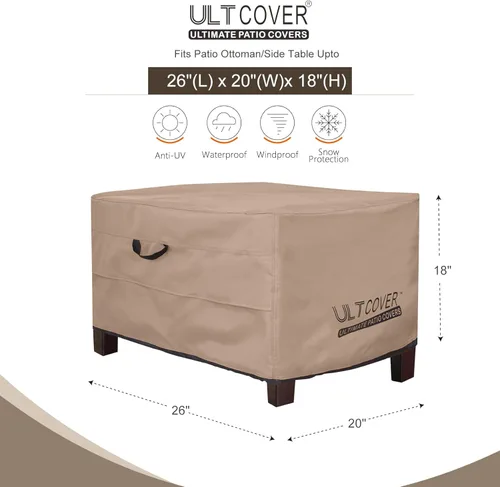 Miniatura 2 de ULTCOVER Cubierta otomana impermeable para patio, rectangular, para exteriores, tamaño 26 pulgadas de largo x 20 pulgadas de ancho x 18 pulgadas