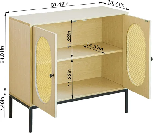 Miniatura 2 de Dolonm Armario de almacenamiento, aparador de madera con puertas ovaladas de ratán, armario de licor de bar, organizador de piso decorativo