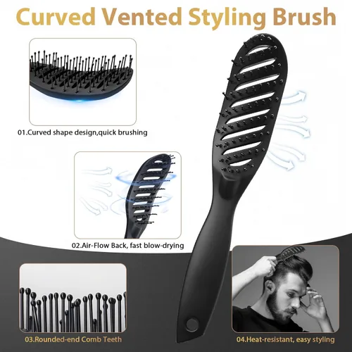 Miniatura 2 de DUAIU - Cepillo de pelo para hombres, 7 peines para hombres, juego de peines para peinar el cabello con cepillos de ventilación para el cabello
