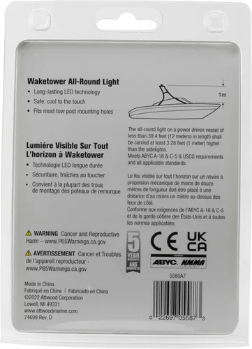 Miniatura 5 de attwood 5580A7 Waketower - Luz de navegación LED para barco marino, plateado, talla única (5580-A7)