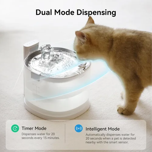 Miniatura 6 de Cheerble Fuente de Agua para Gatos sin Bomba, Fuente de Agua Inalámbrica para Mascotas Operada por Batería, Dispensador Automático de Agua E1+