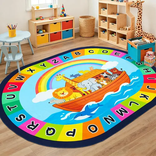 Miniatura 20 de USTIDE Alfombra ovalada para niños, 5 x 7 pulgadas, con letras del alfabeto ABC, alfombra educativa antideslizante, alfombra de juego para el aula
