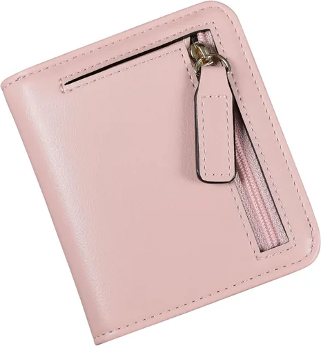 Miniatura 13 de Cartera pequeña para mujer, con bloqueo RFID, de cuero, plegable, compacta, tarjetero para mujer, con cremallera, bolsillo para monedas, ventana