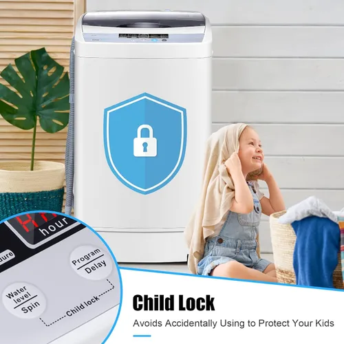 Miniatura 5 de COSTWAY Lavadora portátil, capacidad de 12 libras, lavadora completamente automática con 10 programas de lavado, pantalla LED, 8 niveles de agua
