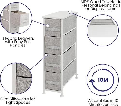 Miniatura 4 de Flash Furniture Harris - Cómoda de 4 cajones con marco de hierro fundido blanco con parte superior de madera delgada con cajones de tela gris claro
