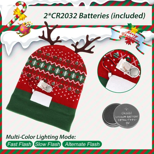 Miniatura 2 de HuiJuKeJi 2 Pieces Christmas Knitted Light Up Hat Santa Hat with Colorful LED Unisex Winter Beanie Sweater Cap