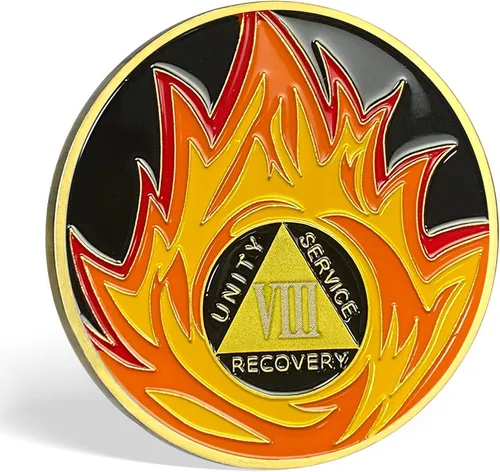 Miniatura 2 de Moneda de sobriedad triangular de 8 años de llama Alcohólicos Anónimos Monedas AA Regalos de sobriedad para hombres y mujeres Moneda AA