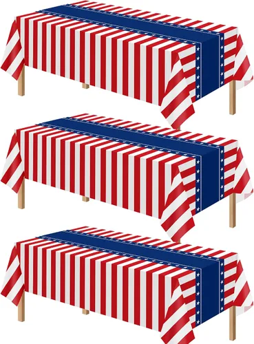 Miniatura 15 de Kelool Decoraciones del 250 aniversario de Estados Unidos, paquete de 3 manteles patrióticos de 54 x 108 pulgadas, mantel rectangular desechable