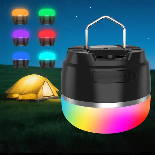 Miniatura 10 de Linterna LED para camping, recargable, 1000LM luz portátil para tienda de campaña con 3 modos de iluminación de color, banco de energía