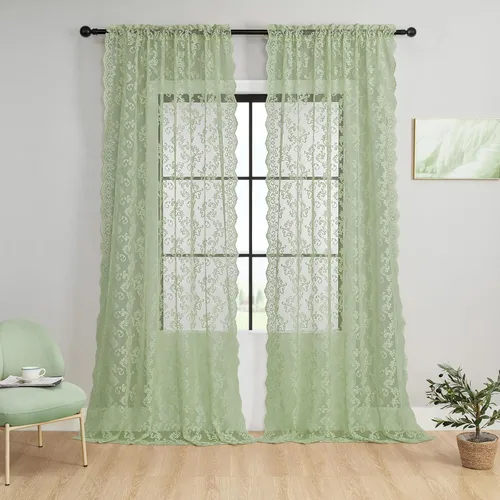 Miniatura 17 de Cortinas de encaje transparentes FOLKSIDE de 72 pulgadas de largo, juego de 2 cortinas florales victorianas de paisley para sala de estar, recámara