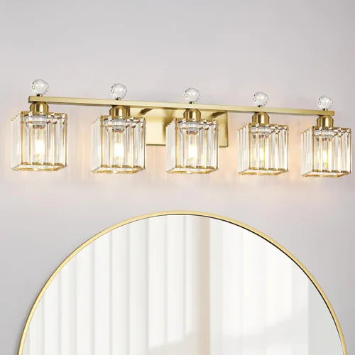 Miniatura 25 de Lxybcce Moderna lámpara de tocador de baño de cristal, 14 pulgadas, 2 luces, accesorios de luz negra sobre el espejo, fácil instalación e