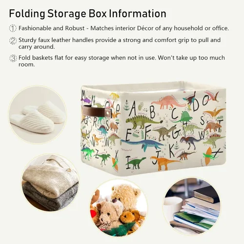 Miniatura 5 de Emelivor ABC - Contenedor de almacenamiento plegable con asa rectangular impermeable ABC Dinosaurios cesta para almacenamiento cubo organizador