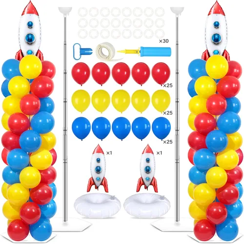 Miniatura 20 de Juego de 2 soportes de columna de globos nocturnos de película con 102 globos de aluminio de palomitas de maíz, soporte de torre ajustable de 5.57