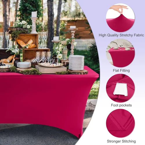 Miniatura 2 de ABCCANOPY Mantel de elastano de 6 pies para mesa, elástico, resistente a las arrugas, reutilizable, para mesa plegable rectangular, para eventos