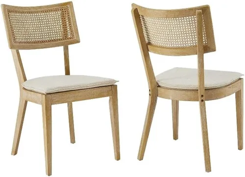 Miniatura 6 de Modway Caledonia - Silla de comedor de madera con caña de ratán en color beige negro - Juego de 2