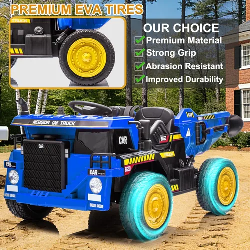 Miniatura 4 de NEWQIDA Camión volcador de 24V para niños, coche eléctrico con control remoto, vehículos de construcción con cama basculante eléctrica, pala, 2 Azul