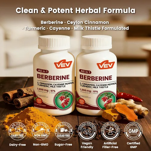 Miniatura 2 de VEV Berberine Supplement with Ceylon Cinnamon for Daily Wellness Support– 2 Bottles (240 Capsules Total)