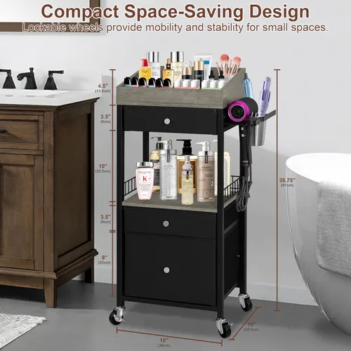 Miniatura 6 de Carrito organizador de maquillaje con 3 cajones, carrito de almacenamiento de cosméticos rodante con divisores ajustables, soporte de herramientas
