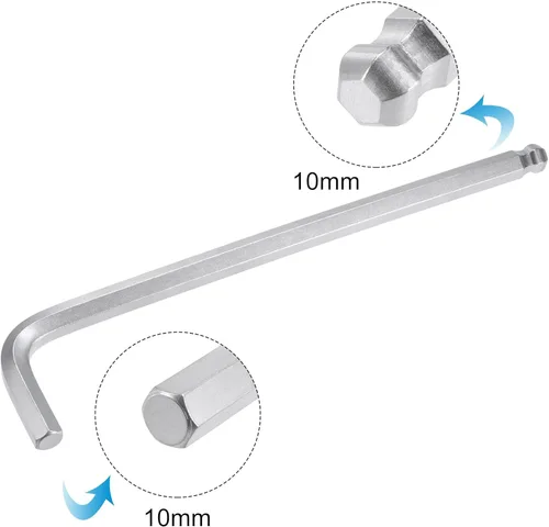 Miniatura 3 de uxcell Llave de llave hexagonal de extremo de bola de 0.394 in, herramienta de reparación CR-V de brazo largo en forma de L Tono plateado