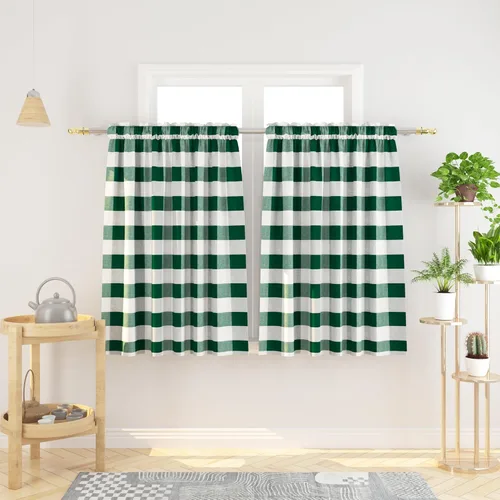 Miniatura 199 de Cenefas de cortina para ventana de 16 pulgadas de largo, 2 paneles de cuadros búfalo, cortinas pequeñas con bolsillo para barra, estilo clásico