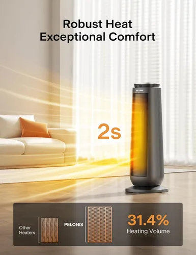 Miniatura 2 de PELONIS PTH15A4BGB Torre de cerámica 1500W Calefactor de espacio interior con oscilación, control remoto, termostato programable y temporizador