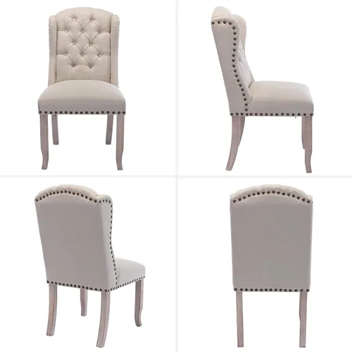 Miniatura 3 de DUOMAY Juego de 2 sillas de comedor modernas copetudas, sillas de comedor tapizadas de lino, sillas auxiliares sin brazos para cocina, comedor, Beige