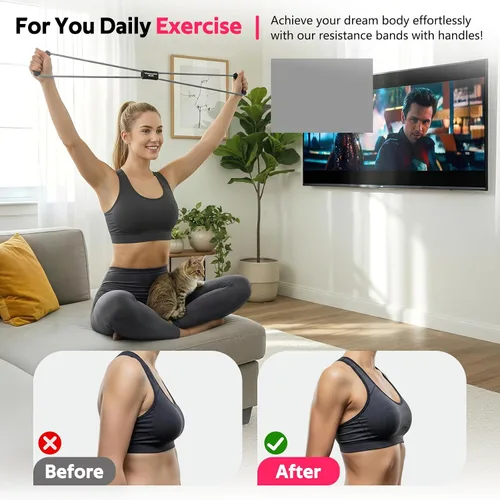 Miniatura 2 de Bandas de resistencia, figura 8 bandas de ejercicio de fitness con asas, 8 bandas de resistencia en forma de 3 para estiramiento de brazos