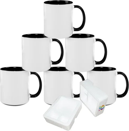Miniatura 11 de MR.R Tazas de café en blanco de sublimación de 11 onzas, taza blanca con taza de color morado interior y asa, juego de 6 Púrpura