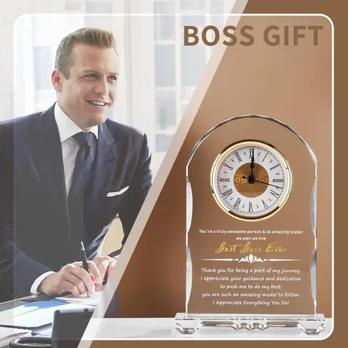 Miniatura 7 de Reloj de Cristal Significativo para Jubilación, Regalos para Mujeres y Hombres, Mejor Jefe de Todos, Feliz Reloj de Jubilación Placa de Regalo