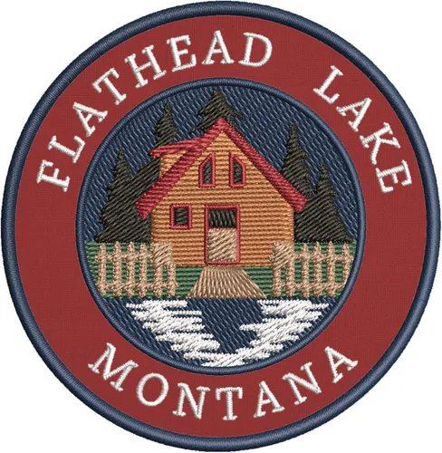 Miniatura 4 de Cabin by The Lake - Flathead Lake - Montana - Parche decorativo bordado de 3.5 pulgadas para planchar o coser, para vacaciones, recuerdo, viajes