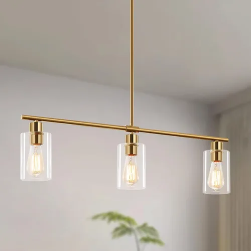 Miniatura 11 de Iluminación de isla de cocina, 3 luces negras para comedor, lámpara de araña lineal moderna con pantalla de vidrio transparente, 31 pulgadas
