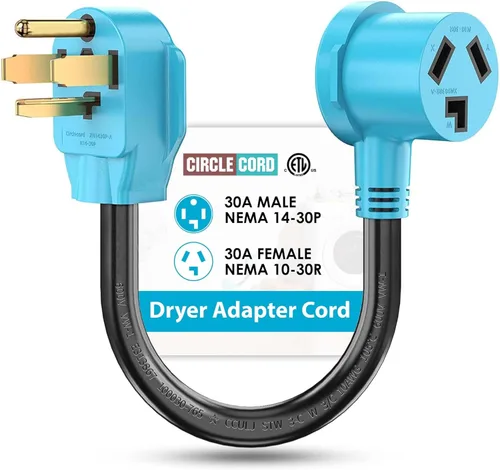 Miniatura 9 de Adaptador de Secadora CircleCord 4 Puntas a 3 Puntas, Secadora Nueva de 4P a Casa Antigua de 3P, Cable de Conversión de Enchufe NEMA 10-30P a Azul