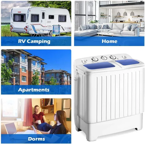 Miniatura 3 de Lavadora portátil compacta de doble tina, azul+blanco