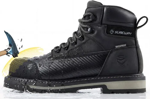 Miniatura 4 de SUREWAY Botas de trabajo para hombre de 6 pulgadas, impermeables, suaves/compuestas, cuero de caballo loco resistente, con cordones antideslizantes