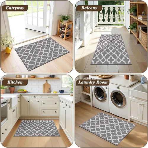 Miniatura 5 de U'Artlines Tapete para puerta de interior de 2 x 3 pies, antideslizante, lavable, resistente a la suciedad, absorbente, de bajo perfil, para puerta