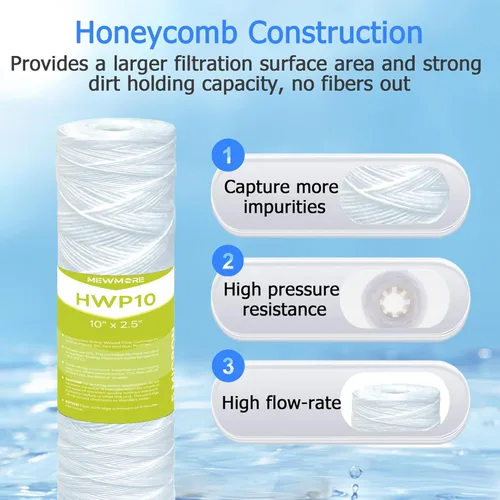 Miniatura 3 de Cartucho de filtro de agua de 5 micrones para toda la casa, filtros de sedimentos para heridas de cuerda para agua de pozo, reemplazo universal