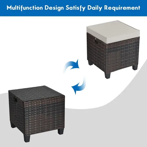 Miniatura 5 de HAPPYGRILL Juego otomano de 2 piezas para patio al aire libre de mimbre de ratán con cojines extraíbles, muebles de patio, reposapiés, asiento