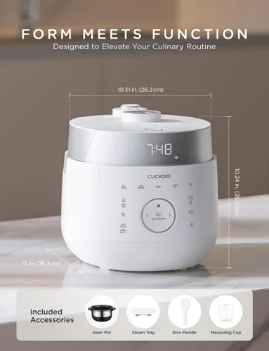 Miniatura 6 de CUCKOO Olla arrocera de doble presión de 6 tazas sin cocer / 12 tazas cocidas con tecnología de calentamiento por inducción, 20 modos de menú